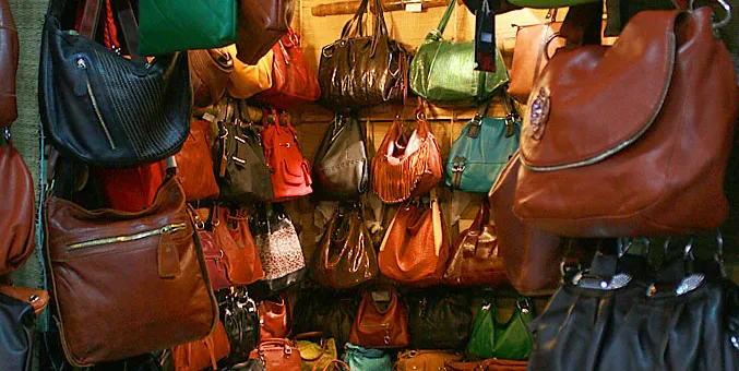 A handmade leather bag in a New York workshop A handmade leather bag in a New York workshop